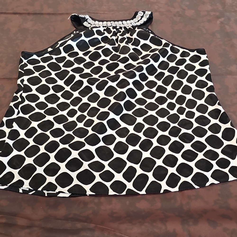 M Michael KORS Business Casual No Sleeve Black White Silver Embelished Top Sz 14 - Picture 3 of 5